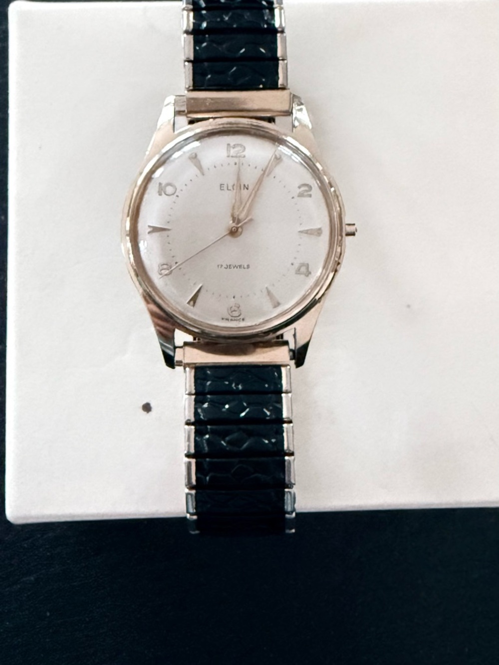 Elgin Silver Dial Men's Watch with Black Expansion Band